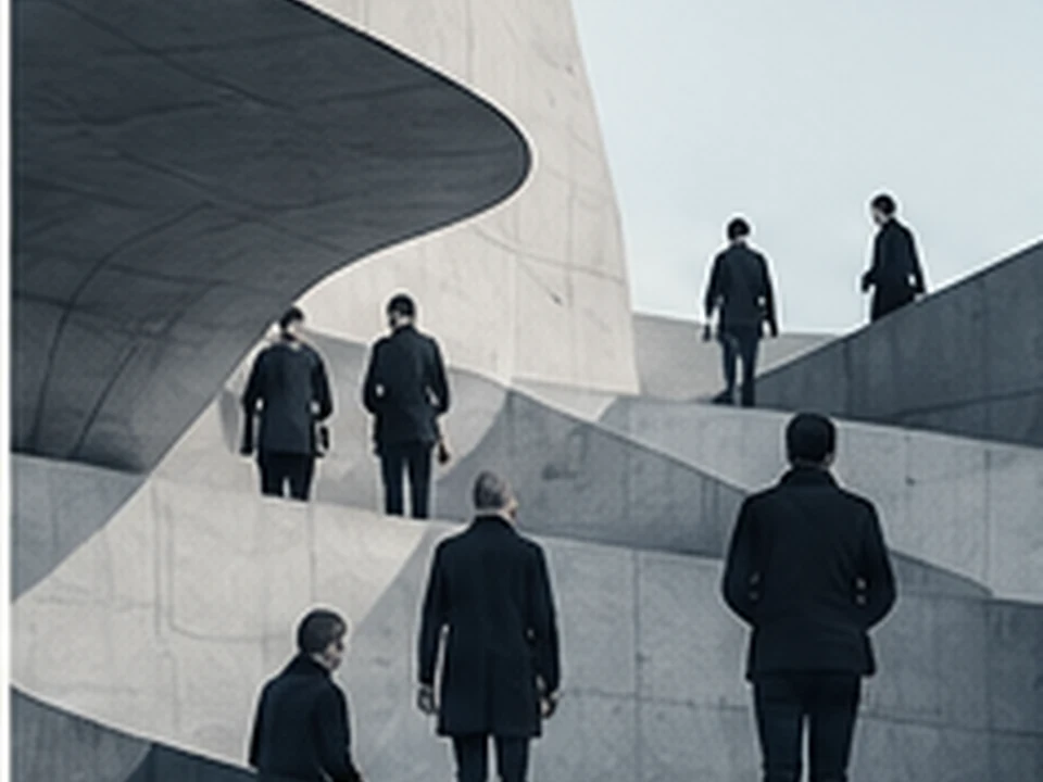 Illustrative Menschen im architektonischen Unternehmensraum